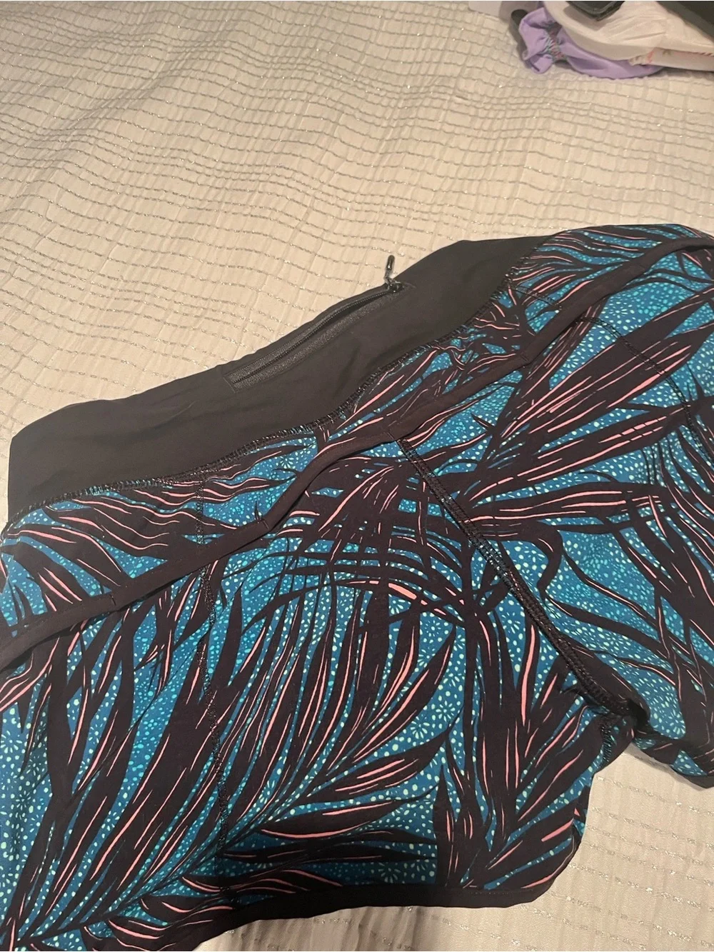 lululemon athletica Teal Leaf-Print Running Shorts with Black Waistband
